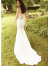 Scoop Neck Ivory Satin Lace Elegant Wedding Dress